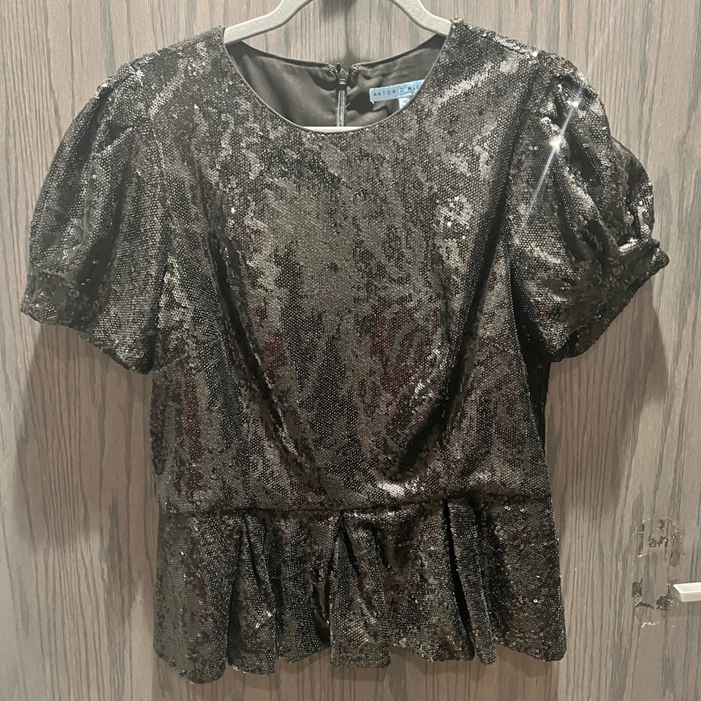 Black Sparkle Peplum Top